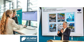 Minister Mona Neubaur visits CNI presentation on NRW government conference on cellular networks.