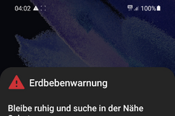 Earthquake warning displayed on a smartphone