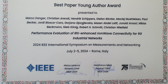 CNI receives Best Paper Young Author Award at M&N 2024.