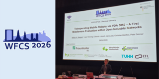 Conference Logo and Niklas Wagner during the paper presentation at IEEE WFCS 2026