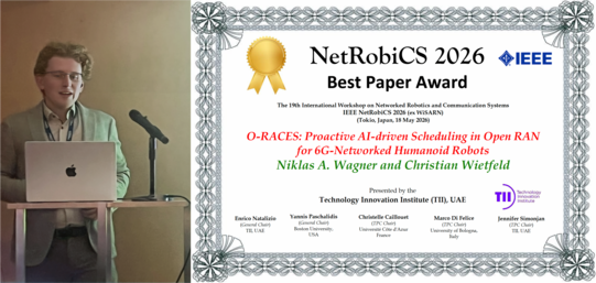 Niklas Wagner presenting the O-RACES paper (best paper award) at the IEEE INFOCOM 2026 NetRobiCS Workshop.