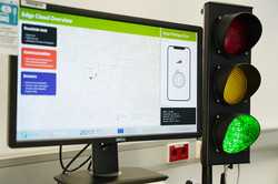 Traffic light in front of display