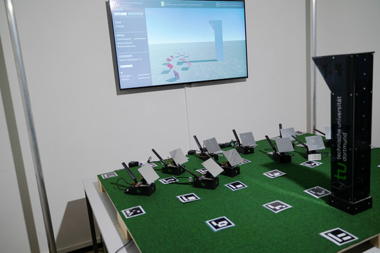 Gesamtansicht des HEAT-Aufbaus inkl. Digitalem Zwilling auf Fernseher